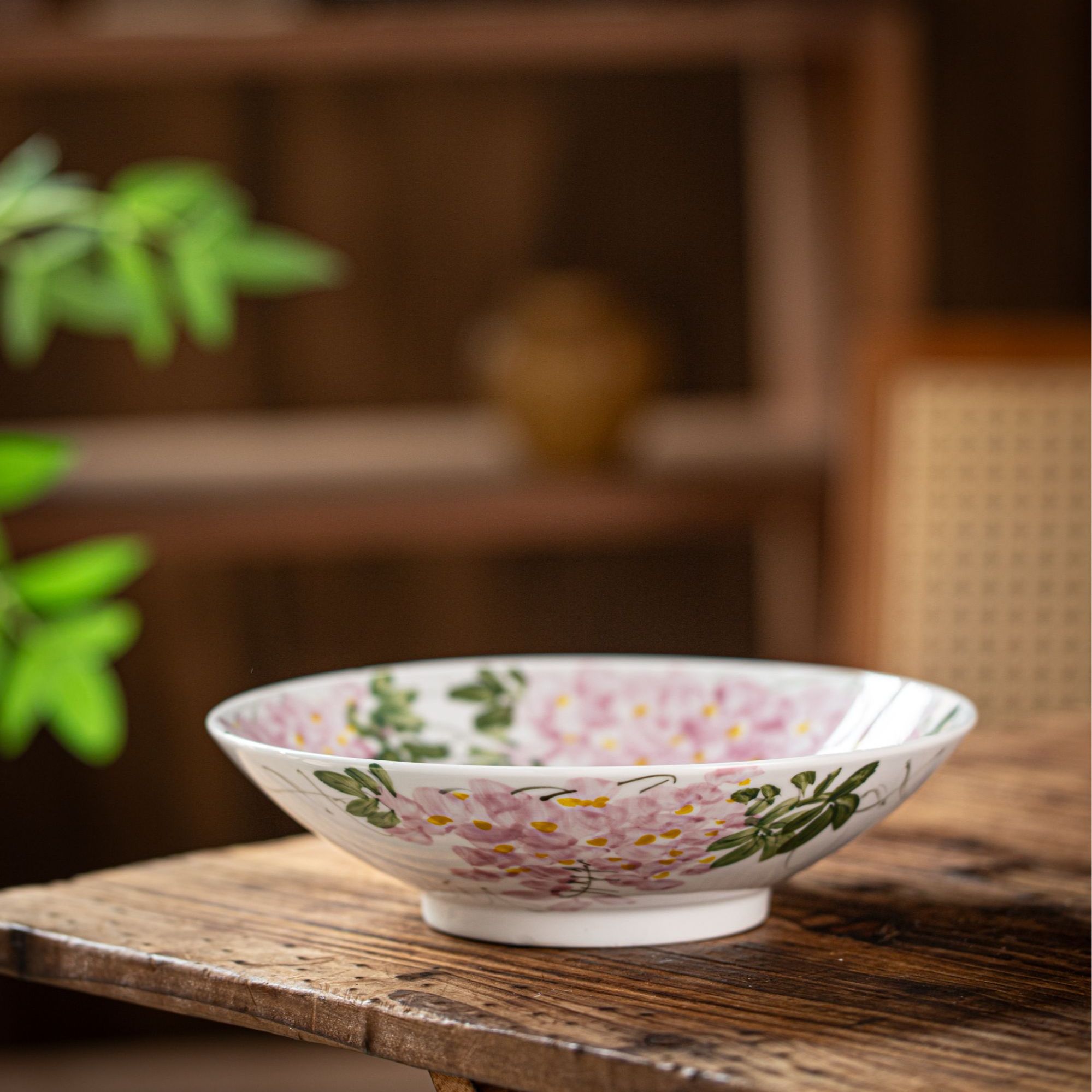 新中式景德镇8寸斗笠盘子紫藤花