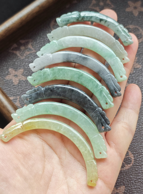 天然A货翡翠双龙头玉璜吊坠