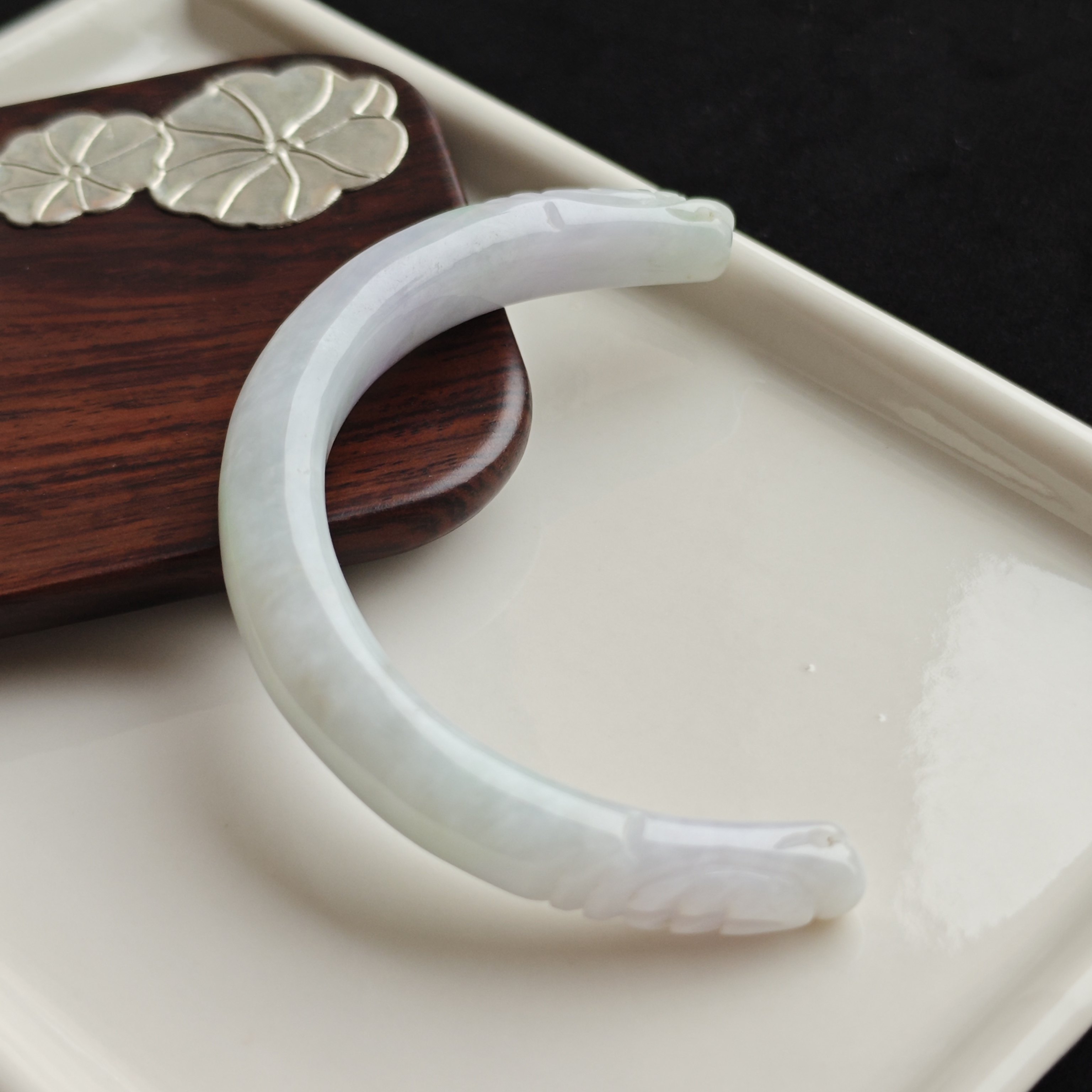 缅甸A货翡翠双龙头半镯配件