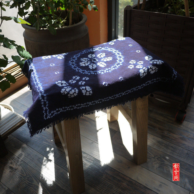 手工扎染方巾民族风植物蓝染纯棉布云南特色手工艺品50*50cm正方