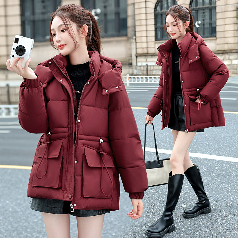 纯色连帽宽松拉链长袖收腰显瘦