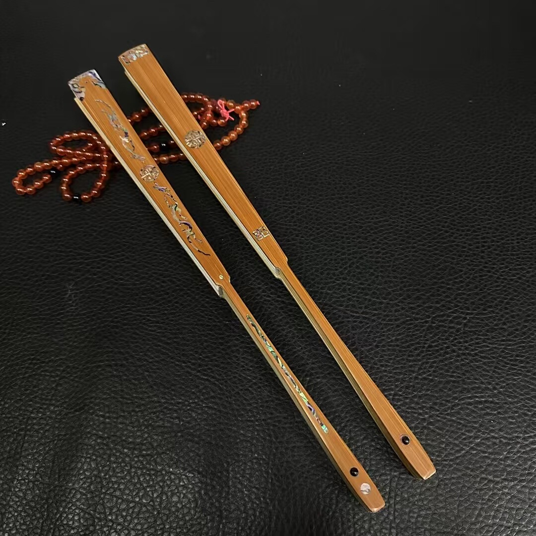 新品9.5寸18方老玉竹镶嵌螺钿文玩扇子宣纸折扇空白扇子苏工扇面