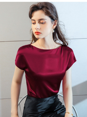 醋酸缎面短袖欧货2021夏季简约