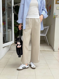 SEAWHEN海维恩日系工装拿铁裤经典直筒裤松紧腰女裤显瘦亲肤裤