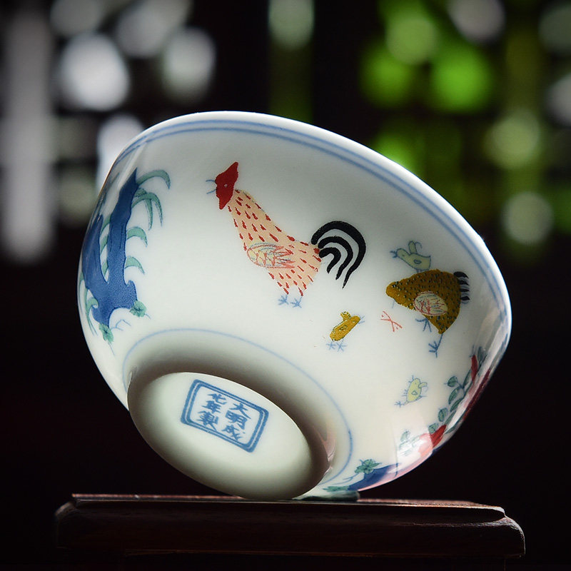 景德镇手绘鸡缸杯主人杯单杯仿古大铭斗彩陶瓷品茗杯茶盏功夫茶具