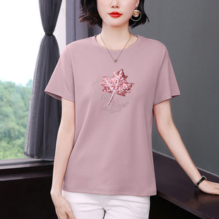 中年女士刺绣宽松半袖 妈妈纯棉短袖 夏季 女2026新款 洋气上衣 T恤衫