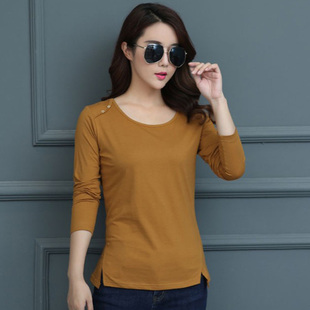 中老年女士宽松洋气中年妈妈上衣打底衫 时尚 潮 t恤女新款 纯棉长袖