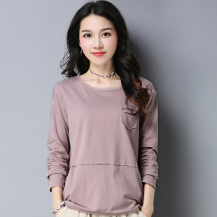 洋气上衣打底衫 长袖 女士中年妈妈宽松纯棉女装 2024新款 t恤女春装