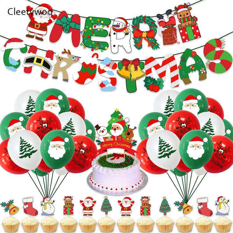 merry christmas balloons cake flag banner elk santa claus