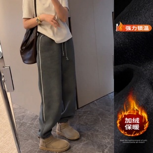 灰色时尚百搭收口休闲裤2025年冬季新款加绒显瘦九分束脚裤