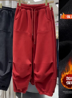 今年流行时尚收口休闲卫裤2025冬季新款加绒显瘦九分束脚裤