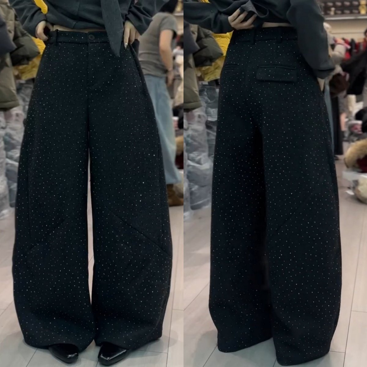 黑色满天星时尚休闲裤女2025年冬季新款厚款高腰显瘦弯刀裤,女装/女士精品,休闲裤,淘宝优惠券,粉丝福利购,淘宝优惠卷