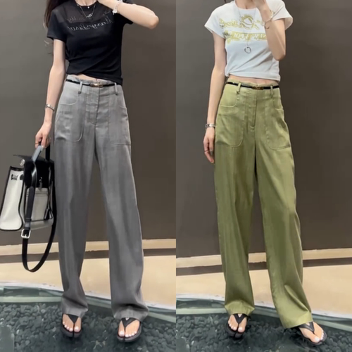 灰色阔腿休闲垂感宽松显瘦直筒裤