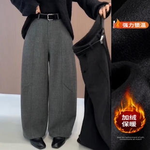 优雅气质高级感弯刀休闲裤2025冬季新款加绒显瘦宽松阔腿裤