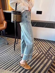 胖mm显瘦九分宽松阔腿裤 新款 子 女春秋款 浅色天丝小个子直筒牛仔裤