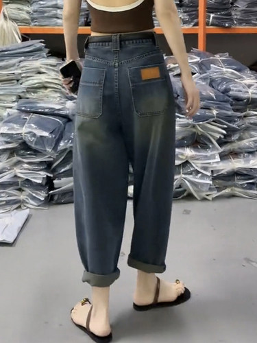 微垮老爹牛仔裤阔腿裤九分哈伦裤