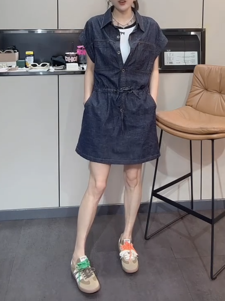 宽松轻奢高级感气质牛仔连衣裙子