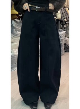 黑色简约高级感弯刀休闲裤2025冬季新款加绒显瘦窄版阔腿裤