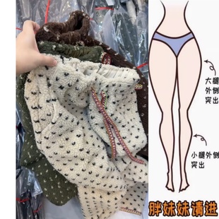 时髦松弛感颗粒绒休闲裤2025年冬季新款厚款显瘦窄版阔腿裤