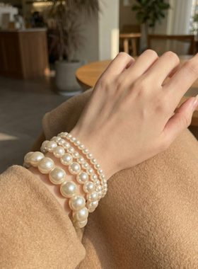 施家奶白正圆强光珍珠手链