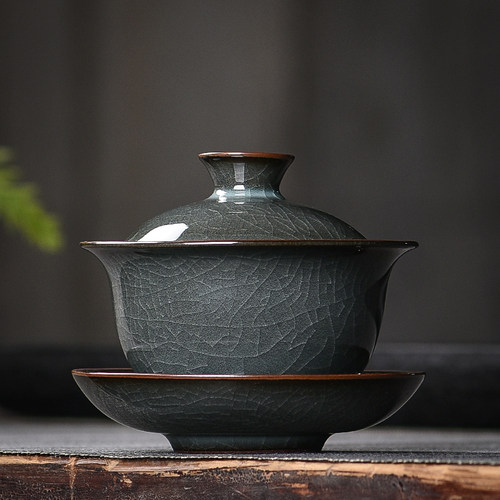 青瓷泡茶碗三才盖碗泡茶碗