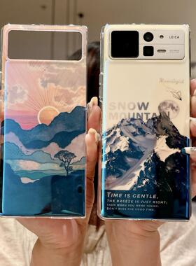 适用小米MIX Fold3折叠屏手机壳雪山风景防摔蓝光潮牌男艺术新款mixfold2个性创意小众女高级感情侣硅胶软套