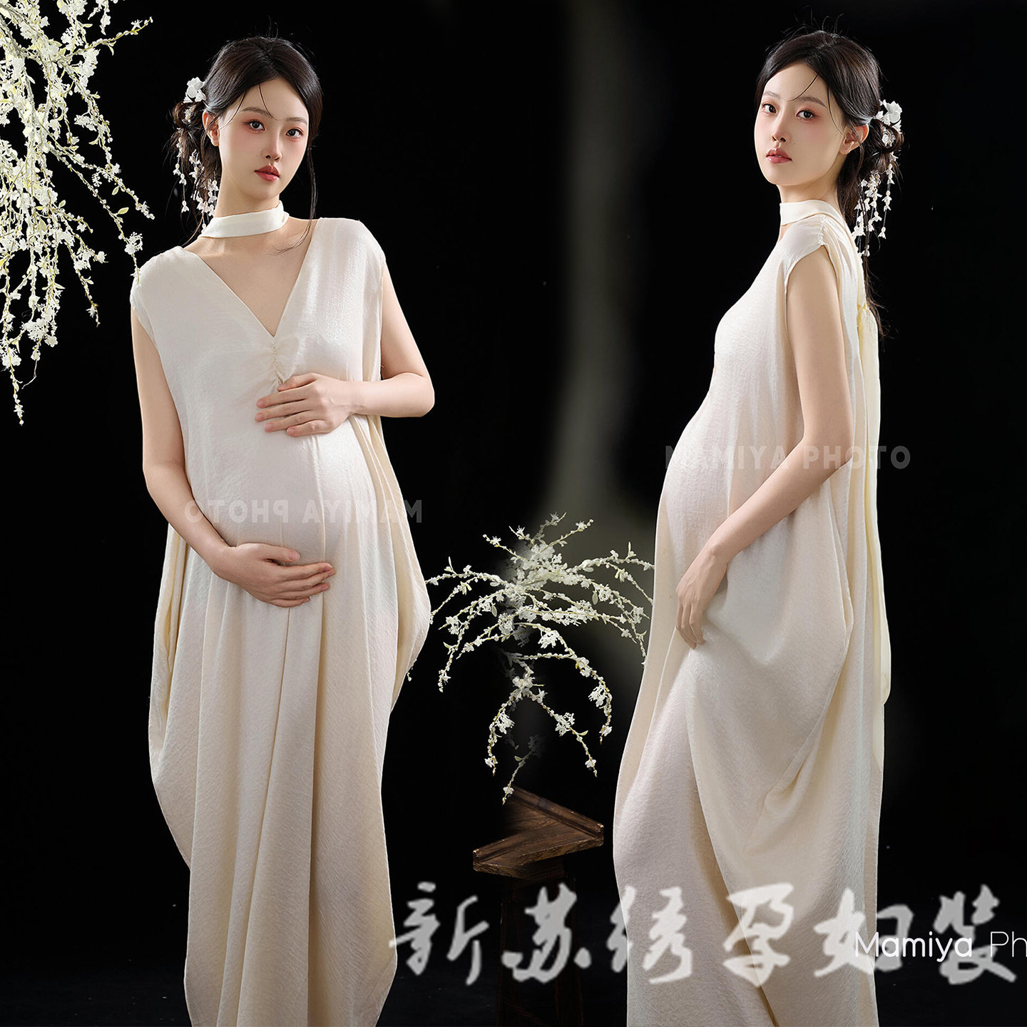 孕妇复古禅意肖像唯美白色连衣裙