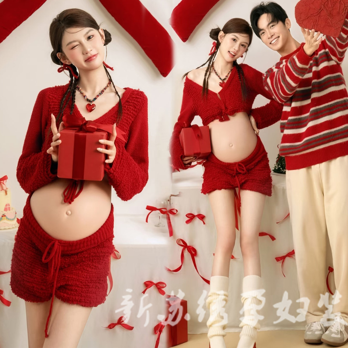 圣诞节孕妇写真慵懒风毛衣拍照服
