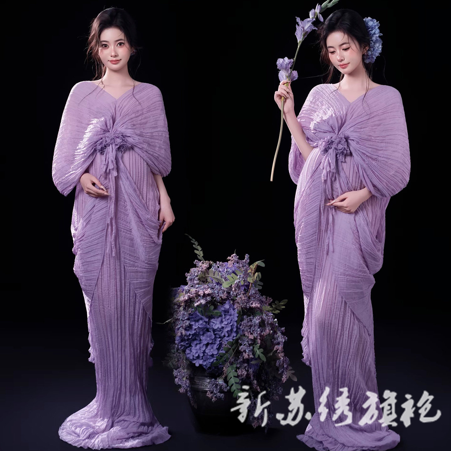 依媚坊孕妇拍照中式复古连衣裙