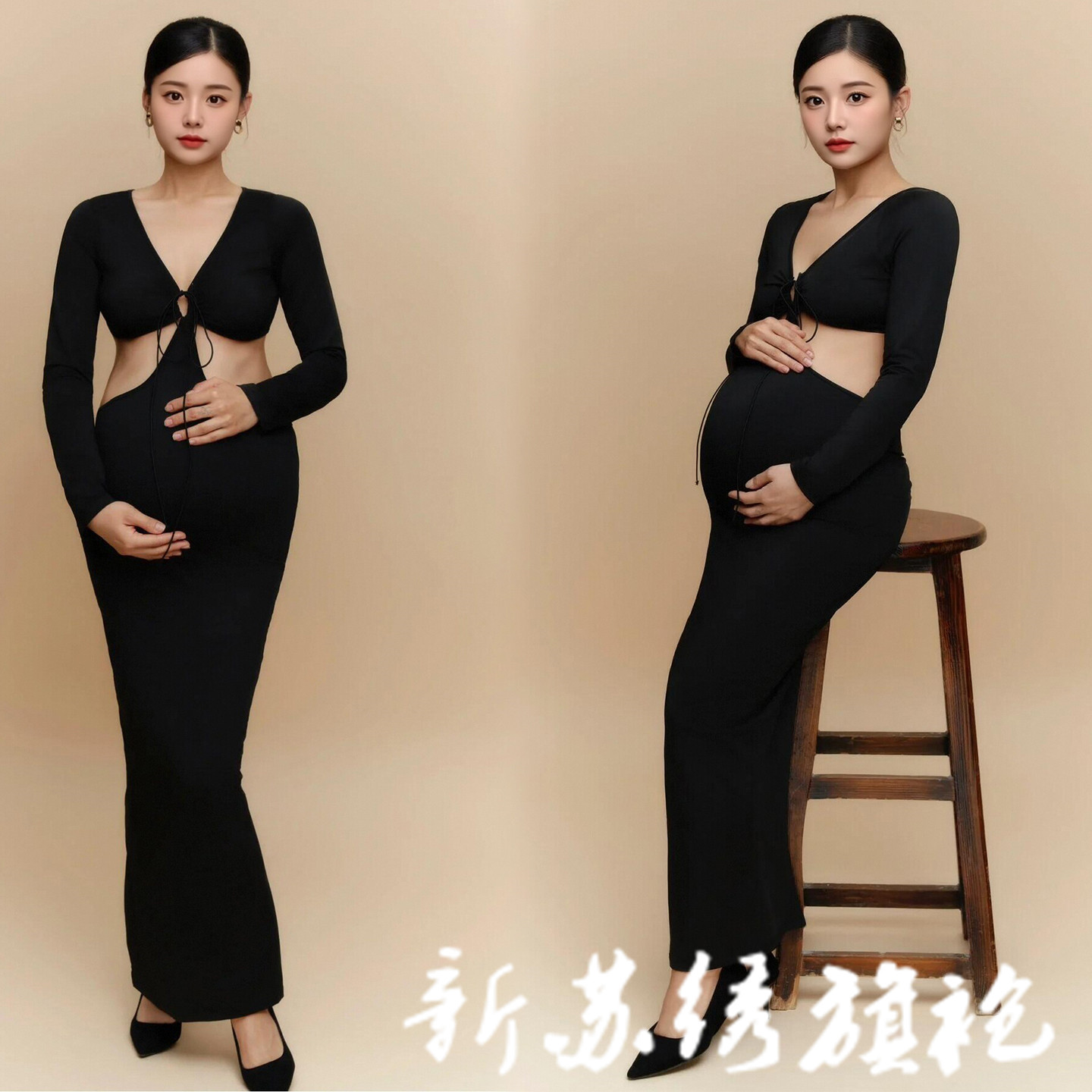 影楼孕妇露背镂空显瘦连衣裙
