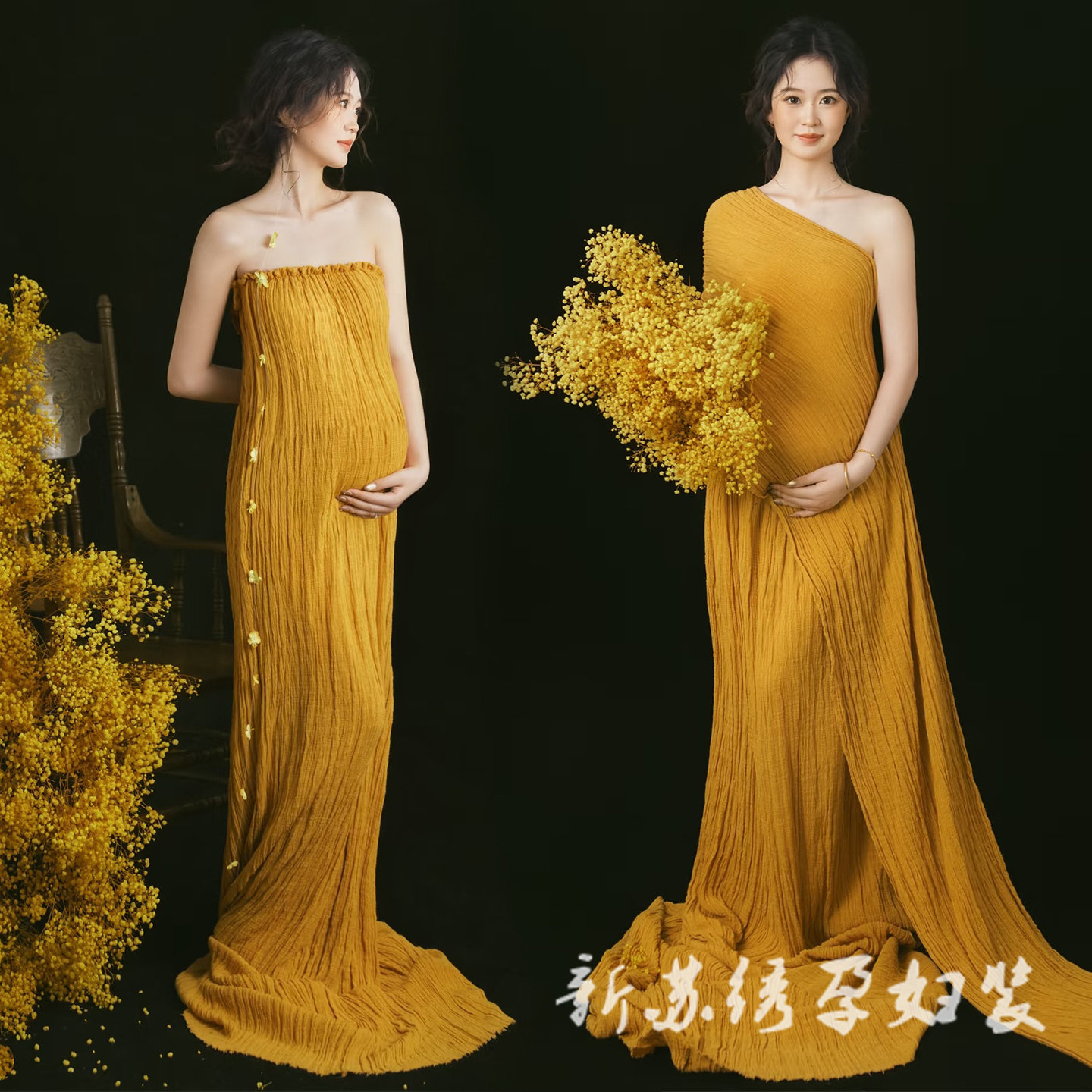 复古禅意风唯美高级感抹胸裙孕妈
