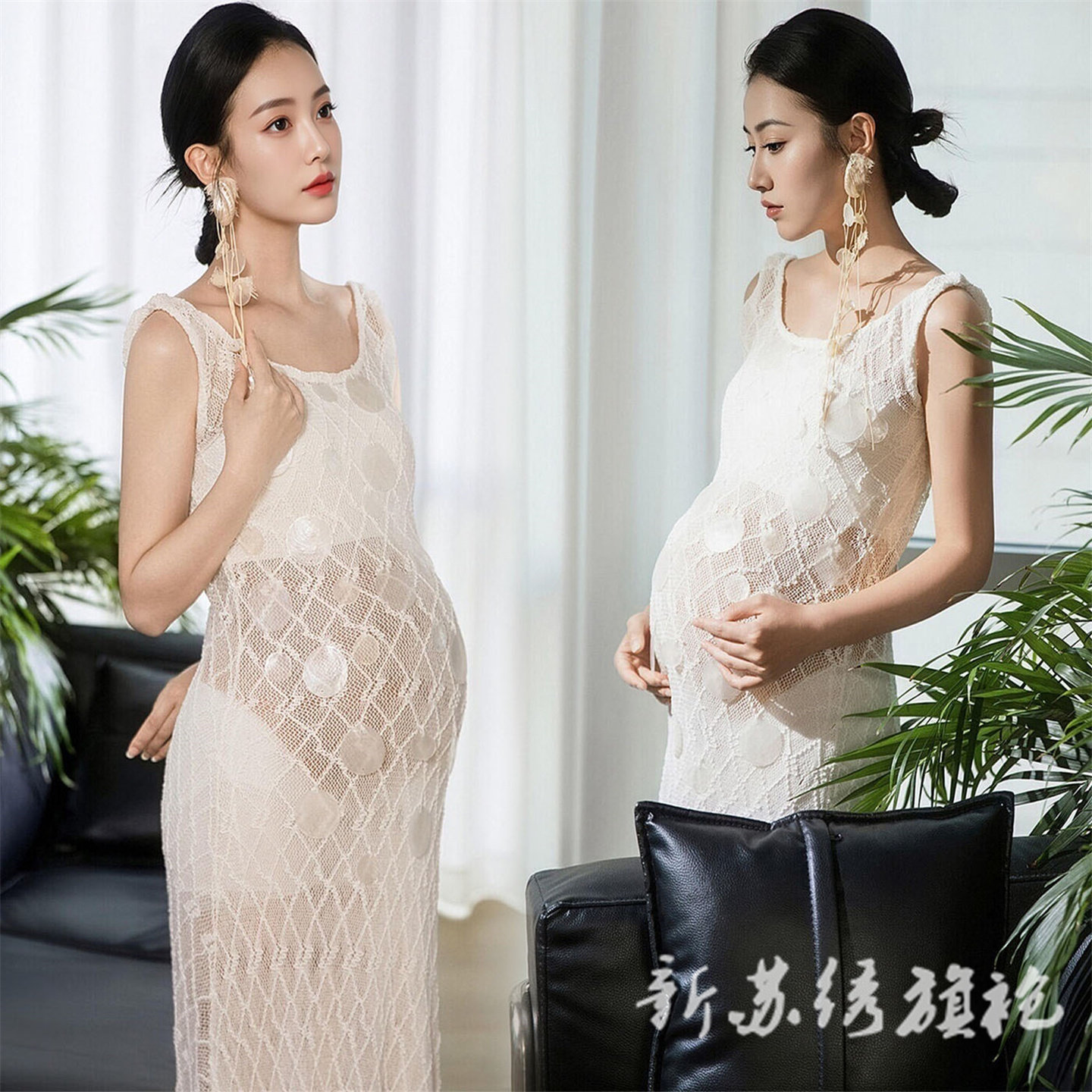 依媚坊孕妇写真法式蕾丝贝壳裙