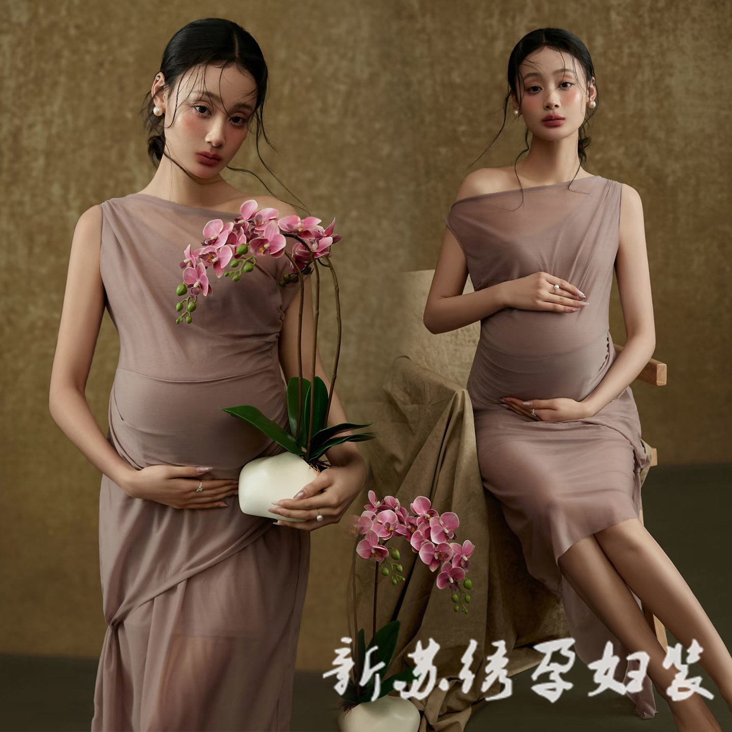 新款复古油画风唯美连衣裙孕妈咪