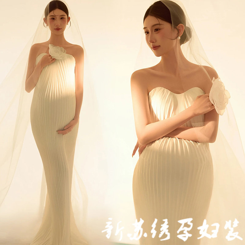 孕妇摄影服白色法式婚纱主题