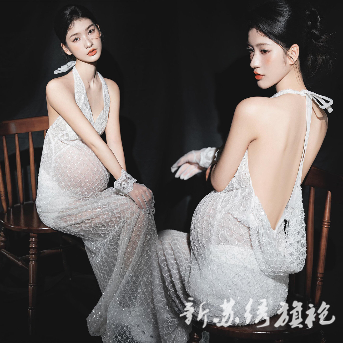 依媚坊孕妇法式亮片鱼尾写真服