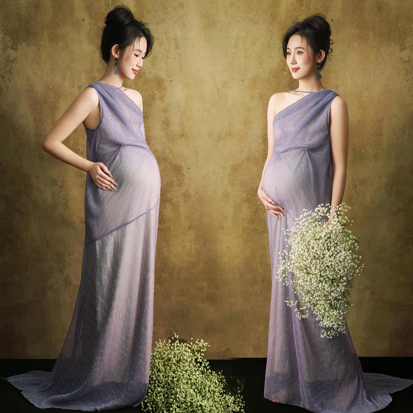 依媚坊孕妇影楼复古油画风连衣裙