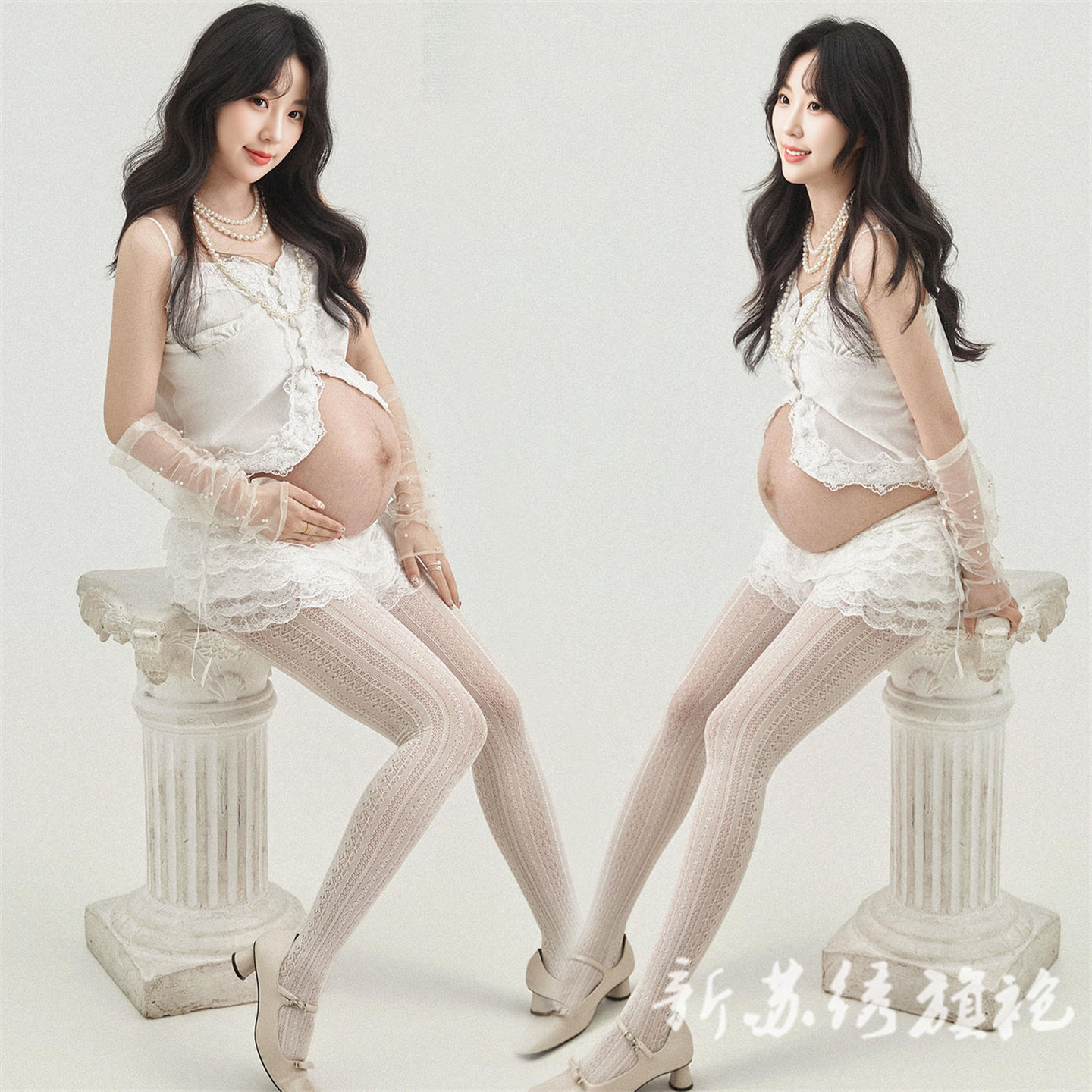 依媚坊孕妇写真法式蕾丝裙