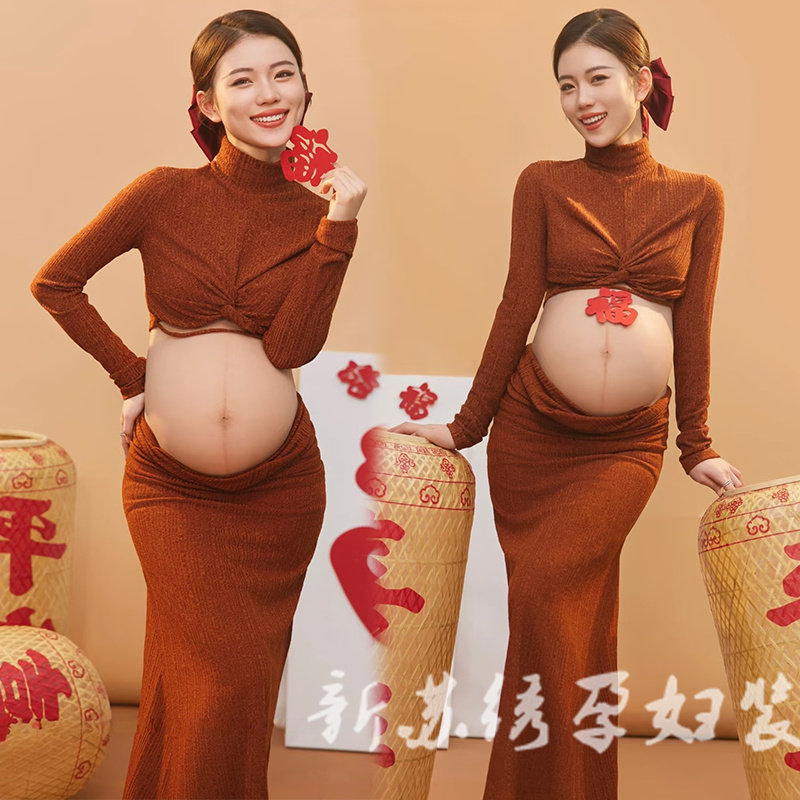 孕妇写真新年主题韩系唯美红色裙