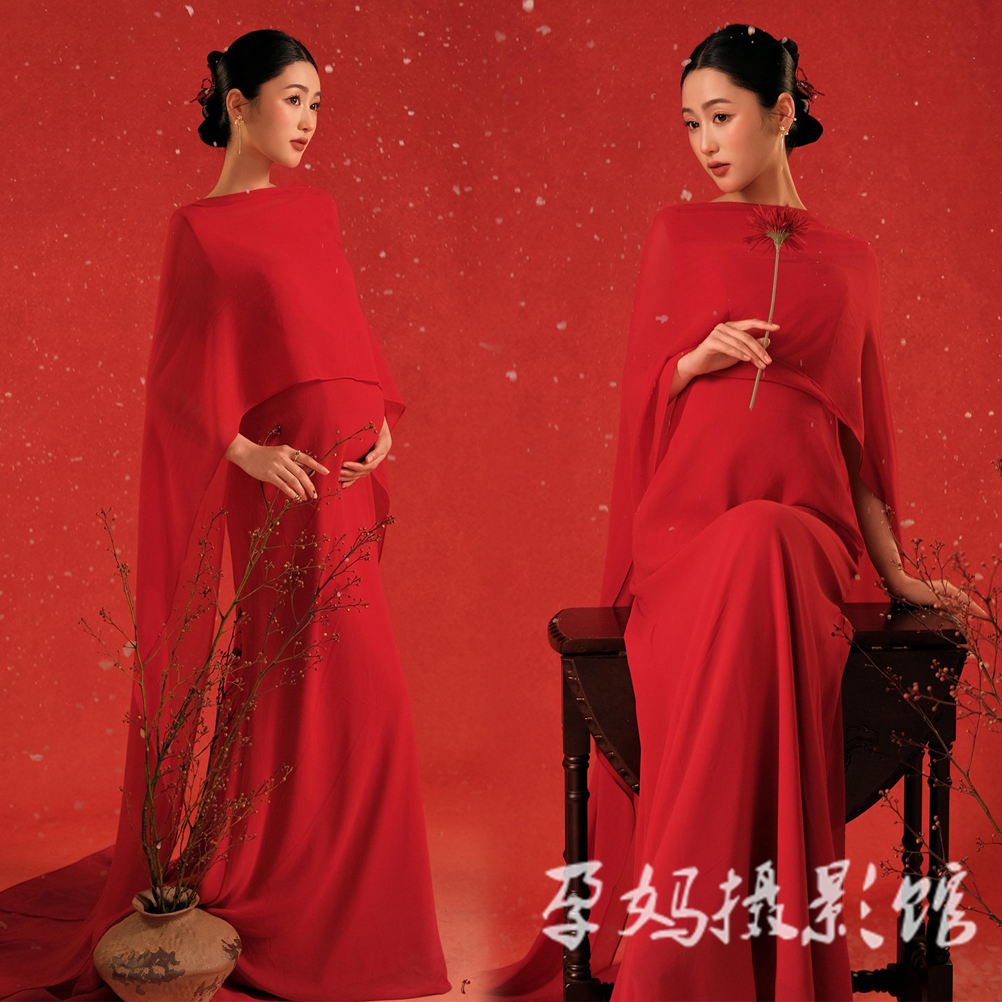 依媚坊孕妇中式红色艺术写真服
