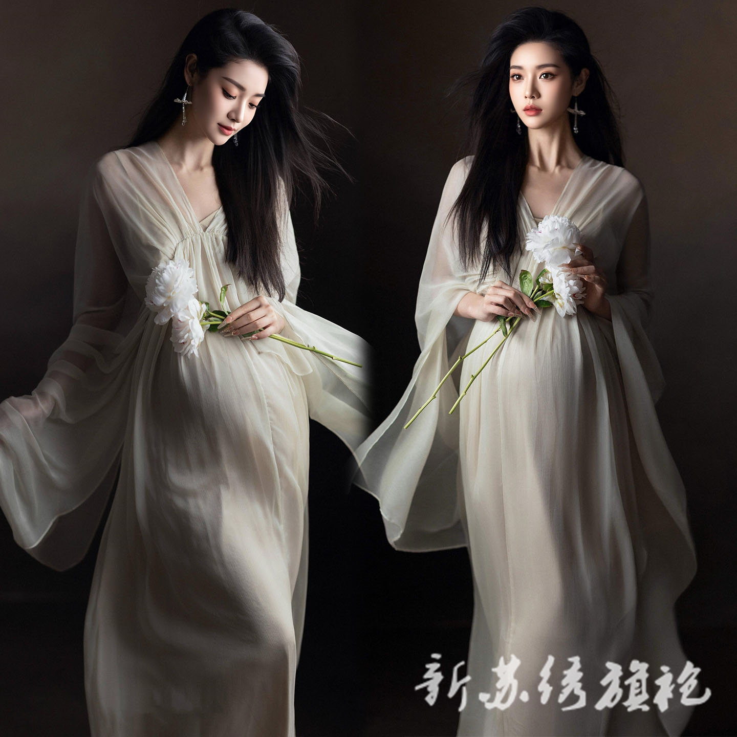 依媚坊中式禅意孕妇写真连衣裙