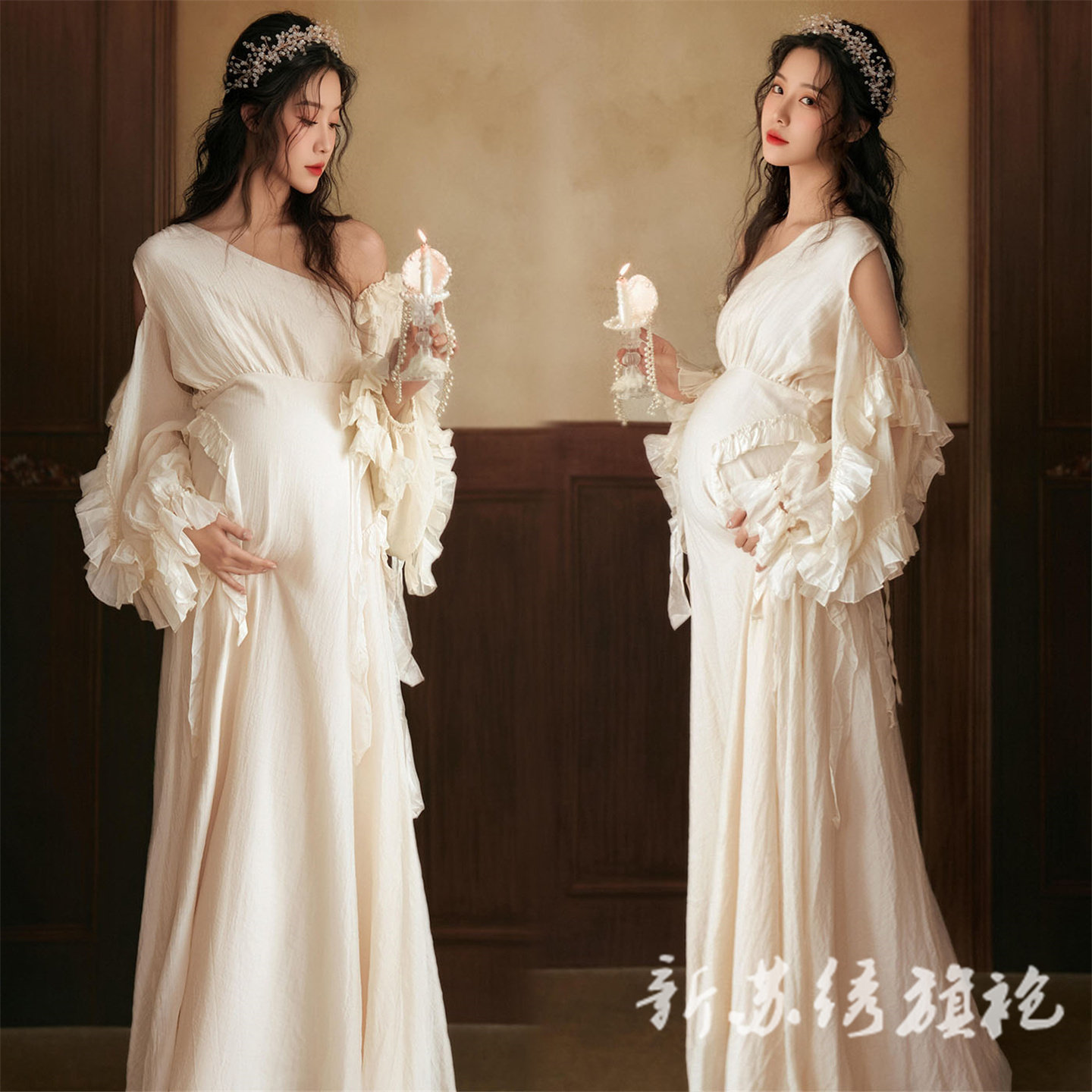 依媚坊孕妇写真法式宫廷白裙