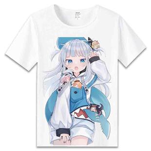 GawrGura噶呜古拉鲨鱼娘周边圆领男女二次元衣服夏季t恤体恤短袖