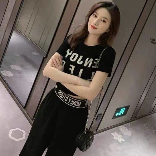 Summer women's suit student zhigonghe coat short sleeved T-shirt women's mop pants fashion casual shorts two-piece set