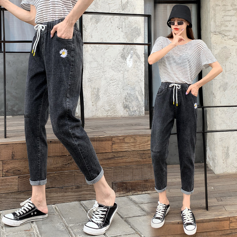 Actual photo 2020 popular Little Daisy jeans dad pants Korean version loose large high waist thin radish 9 points