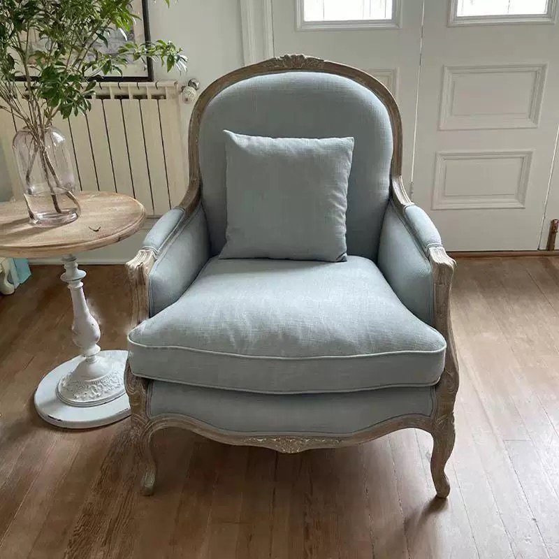 美式乡村雕花实木单人沙发法式复古做旧客厅阳台休闲椅卧室老虎椅