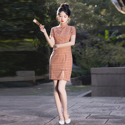 夏短款连衣裙小个子少女气质复古可以上班穿的旗袍新中式年轻绝美