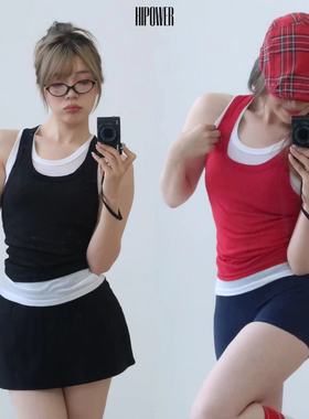 HIPOWER【自在出行】假两件运动健身套头宽松背心女上衣夏季薄款