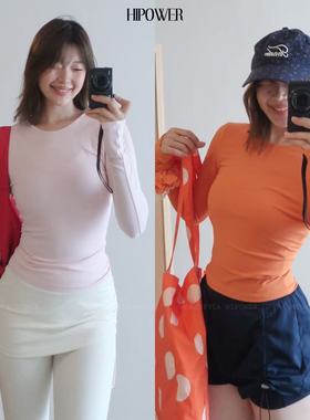 HIPOWER‘面膜T恤’7A级抗菌正肩长袖运动健身速干裸感弹力瑜伽女