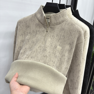 2025新款秋冬季男士半高领拉链卫衣加绒加厚毛衣男打底衫时尚潮流