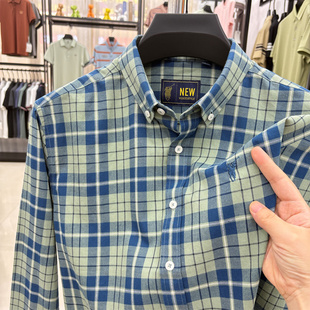 翻领刺绣马标时尚 100%纯棉长袖 新款 男秋季 休闲格子衬衣男潮 衬衫